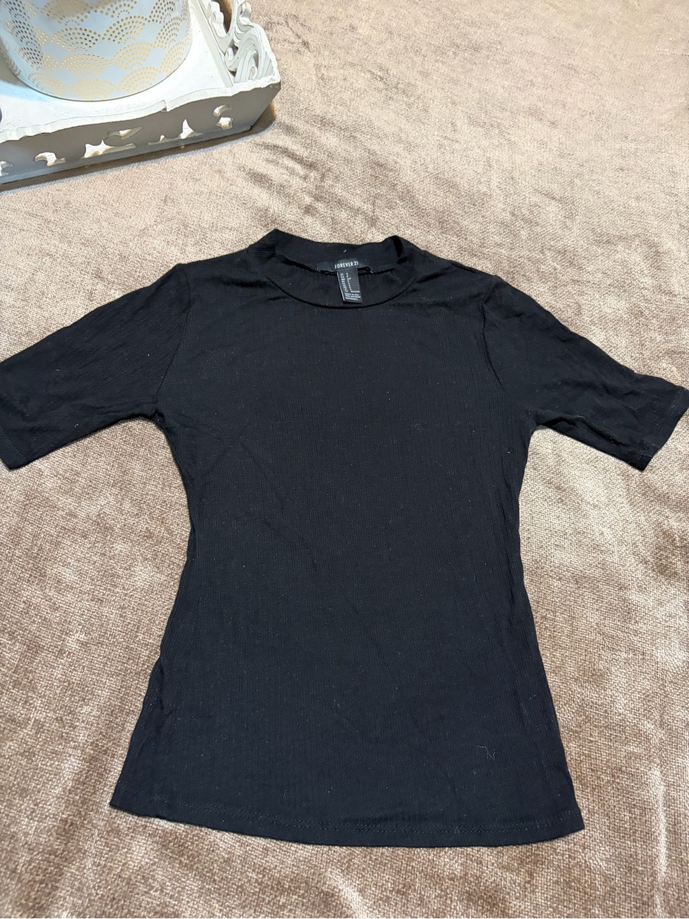 Forever 21 Black Short Sleeve Ribbed Top, Size S